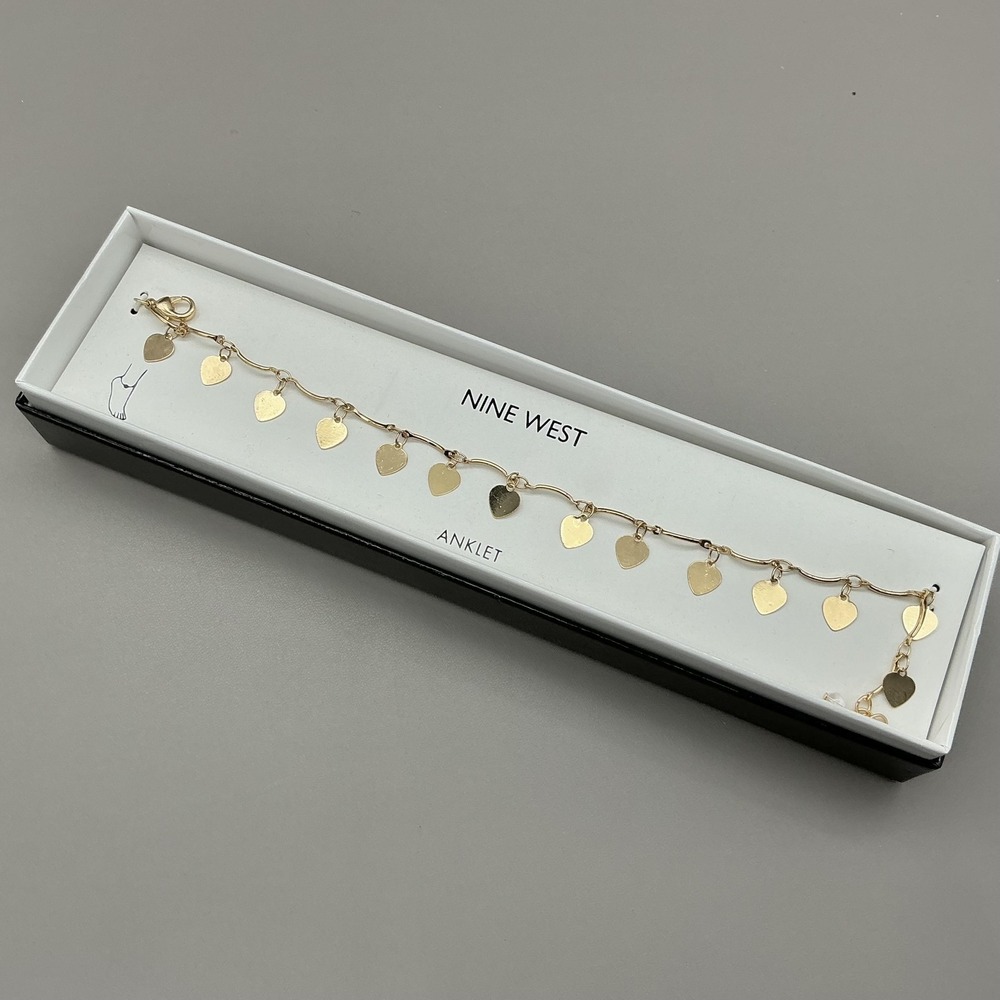 Nine West Anklet Gold Tone Heart Charm Chain Womens 9.5 In Love Fashion Jewelry